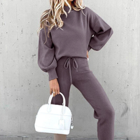 Damen Zweiteiler Set | Freizeitanzug mit Pullover und Hose in Dunkelgrau