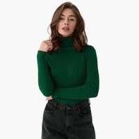 Damen Turtleneck Pullover mit gerippten Bündchen und Saum in Tintengrün