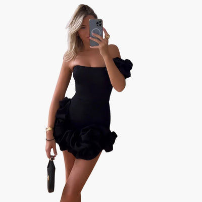 Elegantes Satin-Rüschendress für Frauen - Einseitig Schulterfrei