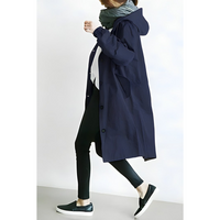 Damen Oversize Trenchcoat mit Kapuze – Lässiger, wasserabweisender Mantel in Grau für den Übergang in Marineblau