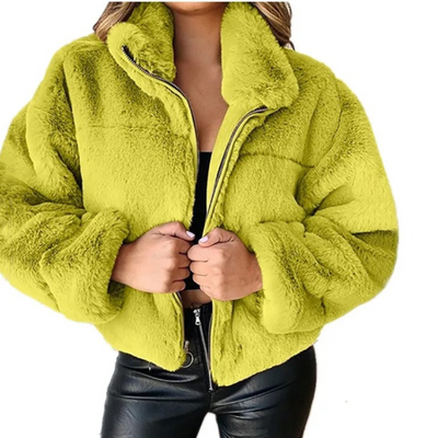 Elegante Teddyjacke mit Reißverschluss und Kragen für Damen