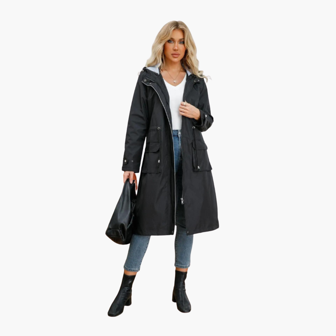 Damen Trenchcoat mit Kapuze und Fronttaschen
