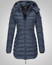 Ella | Damen Lange Kapuzen Winter Daunenjacke in Blau