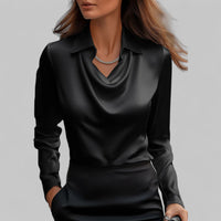 Theresa | Elegante Wasserfall Satinbluse in Schwarz