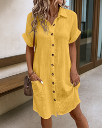 Adelle | Komfortables Button-Dress mit Taschen in Gelb