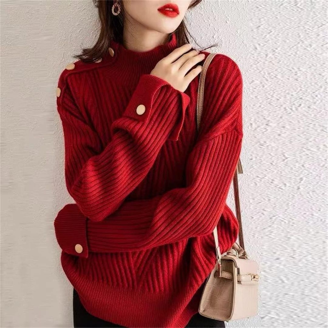 Amanda - Gemütlicher Rollkragenpullover mit Knopfakzenten