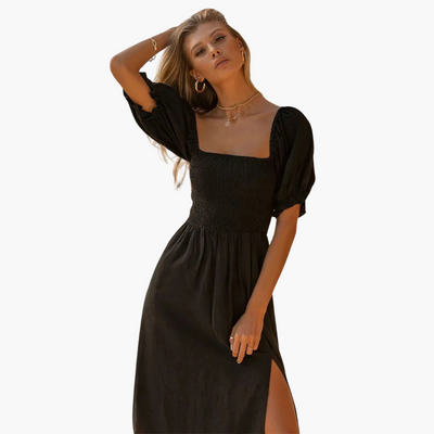 Schulterfreies Kleid für Frauen - Gesmoktes Mieder & Puffärmel