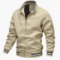 Herrenjacke mit Rippdetails und Frontreißverschluss in Khaki