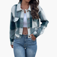 Damen Karierte Jacke mit Knopfverschluss in Grün