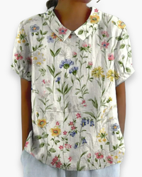 Damen Verspielt Blumendruck Hemdbluse | Locker in Weiß mit Blumen