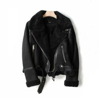 Elisabeth - Suede Wool Winter Coat in Schwarz