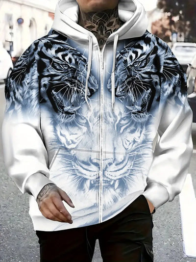 Murillo – Lässige Langarm Kapuzenpullover Jacke Mit Tigerprint