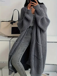 Noa - Langer gestrickter Winter-Cardigan in Grau