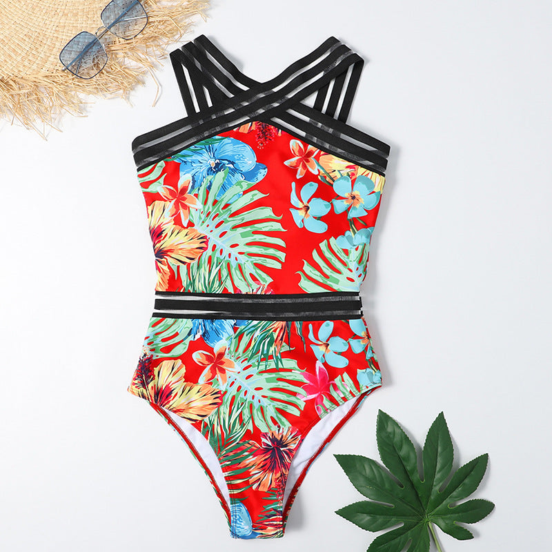 Blume Einteiliger bedruckter Bikini