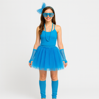 80er Jahre Damen Kostümset – Retro 6-teiliges Outfit für Party & Halloween in Blau