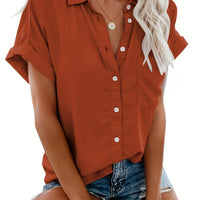 Loise | Damen Kragen Knopfbluse | Kurzarm in Dunkel Orange