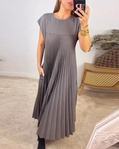 Damen Sommerkleid mit Rundhalsausschnitt und Falten