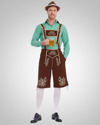 Alexander | Herren Lässig Oktoberfest Lederhose in Grünes Oberteil + braune Hose + brauner Hut