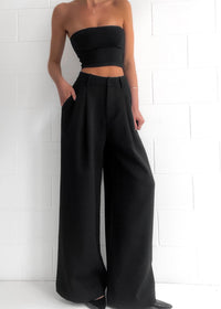 Damen Schwarz Weites Bein Chino Hose in Schwarz