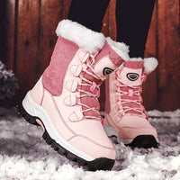 Winterschuhe Damen| Mit Schnürung Und Runder Kappe Stiefel in Rosa