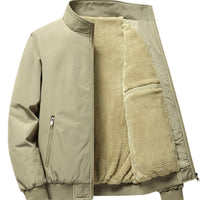 Herren Outdoor Jacke mit Fleece | Einfarbig Reißverschluss in Khaki