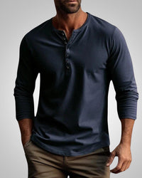 Stephen | Herren Slim Fit Henley Longsleeve T-Shirt in Blau