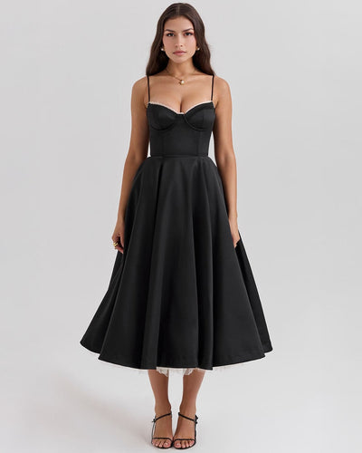 Paula | Duchesse-Satin Midikleid Mit Corsage