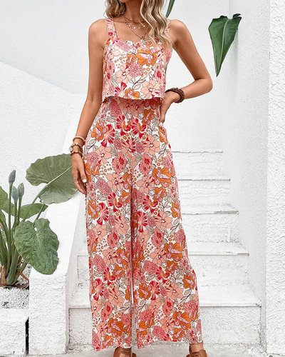 Damen Geblümter Ärmelloser Jumpsuit | Weites Bein