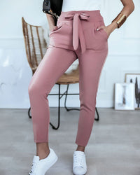 Damen Krawattengürtel Schlank Stoffhose in Rosa