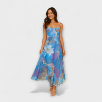 Audrey - Blumendruck-Trägerkleid für Damen - Stilvoll und Verführerisch in Blau