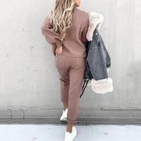 Damen Zweiteiler Set | Freizeitanzug mit Pullover und Hose in Aprikose