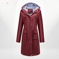 Wasserdichter Trenchcoat Damen Mit Kapuze | Lang Leicht in Rot