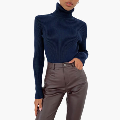 Damen Turtleneck Pullover mit gerippten Bündchen und Saum