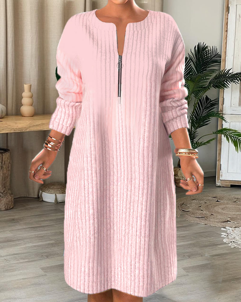 Frisch  - Lässiges Rippstrickkleid mit Reißverschluss | Strickkleid mit bequemer Passform und Frontreißverschluss