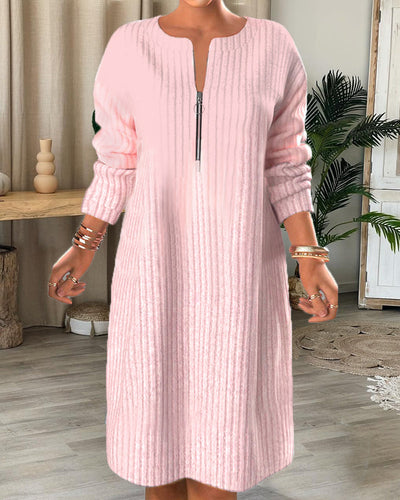 Frisch  - Lässiges Rippstrickkleid mit Reißverschluss | Strickkleid mit bequemer Passform und Frontreißverschluss