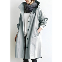 Damen Oversize Trenchcoat mit Kapuze – Lässiger, wasserabweisender Mantel in Grau für den Übergang in Hellblau