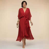 Sorena | Elegantes Maxi-Kleid mit V-Ausschnitt in Rot