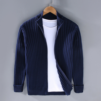 Herren Strickjacke Mit Reißverschluss | Geripptes Design Für Alltag in Blau