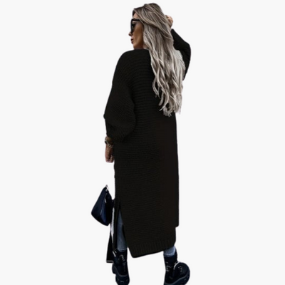 Damen Strickjacke lang mit offenem Vorderteil und gerippten Bündchen