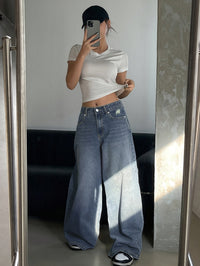 Baggy Jeans Damen | Weit Geschnitten Mit Hoher Taille in Blau