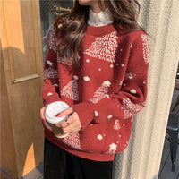 Roter Weihnachtsbaum Jacquard Pullover für Damen in Rot