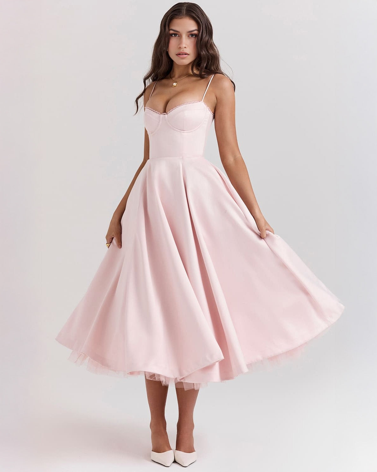 Paula | Duchesse-Satin Midikleid Mit Corsage
