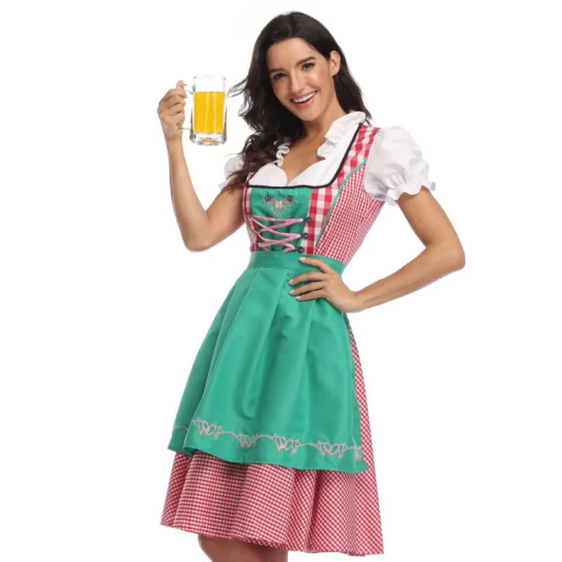 Oktoberfest-Dirndl mit Karomuster und kurzen Ärmeln für moderne Feierlichkeiten