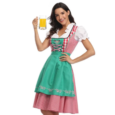 Oktoberfest-Dirndl mit Karomuster und kurzen Ärmeln für moderne Feierlichkeiten