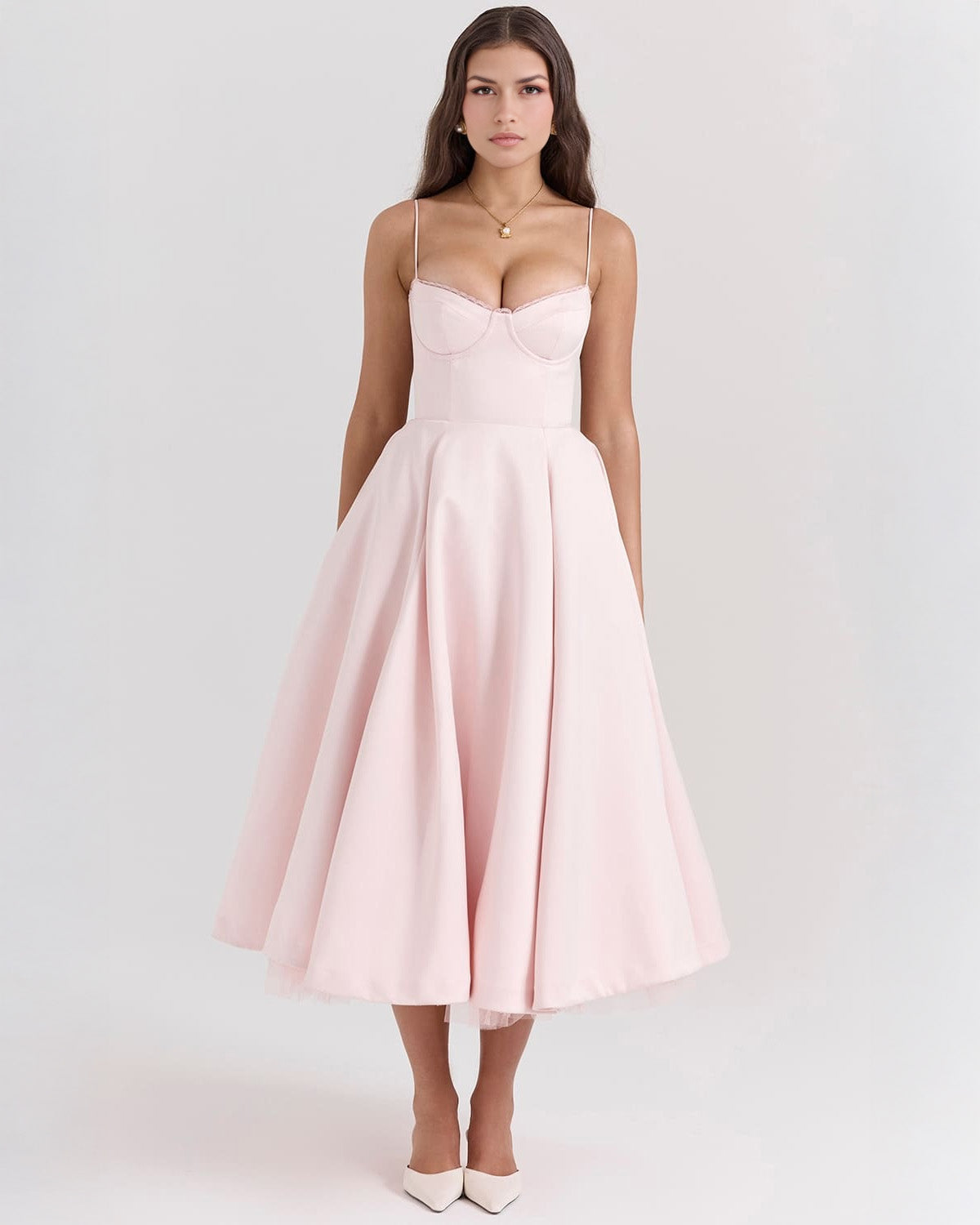 Paula | Duchesse-Satin Midikleid Mit Corsage