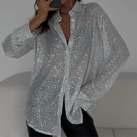 Lockere Bluse mit glitzernden Pailletten – Celeste in Weiß
