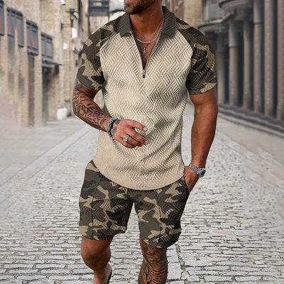 Camouflage Poloshirt und Shorts, Kombiteil