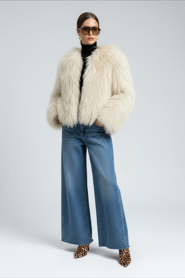 Olivia | Damen Kunstpelzmantel Langarm Mit Statement Kragen