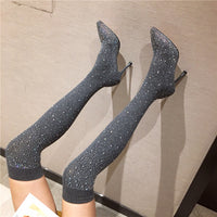 Keily | Funkelnde Stiletto-Stiefel mit Strass in Grau