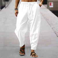 Pedro - Leinen-Baumwoll-Strandhose: Sommerbrise Edition in Weiß